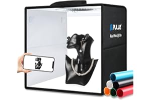 PULUZ Scatola per studio fotografico, 30 x 30 x 30 cm, professionale dimmerabile, kit tenda da tiro con CRI≥97, illuminazione bianca, 112 luci LED + 8 sfondi fotografici per fotografia di prodotto