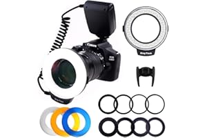 PLOTURE Ringblitz LED Makro Blitzlicht 48 Makro LED Ringblitzleuchte Set für Nikon Canon DSLR Kamera mit LCD Display Power Control, 8 Adapter Ringe, 4 Blitz Diffusor