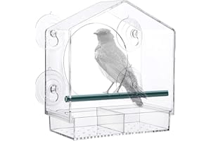 Zeqeey Vogelfutterstation Transparent Fenster Vogelhäuschen für Wildvögel, Finken, Kardinal, Bluebirds, Bird Feeder Vogelfutterhaus Acryl mit Saugnäpfe, 21cmX20cmX10cm