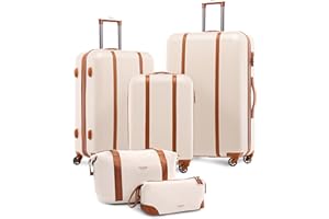 FERGÉ Kofferset Hartschale 5-teilig Milano 3 Größen Hartschalenkoffer Set + Reisetasche + Kulturbeutel - 3er Set Reise-Koffer 4 Rollen, leicht Reisen beige