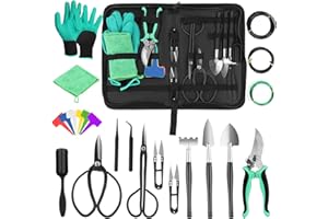 EVOLOO Garden Tool Set,24PCS Carbon Steel Indoor Outdoor Plant Trimming Tool Kit,Gardening Bonsai Tools Set with Carry Bag,Gardening Hand Tool Gift Kit Mini Transplanting Tools,Garden Gift