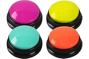 DUBUOZA 4 pièces Buzzer Enregistrable,Bouton Enregistreur avec Enregistrement de 30 Secondes Buzzer Sonore,Bouton Chien et Chats Communication pour L'entraînement et Les Jeux d'animaux de Compagnie (4)