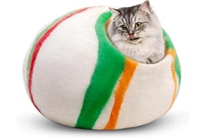 Woolygon Wool Cat Cave Bed Handcrafted from 100% Merino Wool, Eco-Friendly Felt Cat Cave for Indoor Cats and Kittens (Candy Swirl)