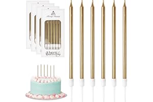 DONQL Birthday Cake Candles 24PCS, Tall Cake Candles, Long Birthday Candles, Thin Cupcake Candles with Holders for Birthday Cake Baby Shower Cake Wedding Party Decoration (24Pcs Champagne)