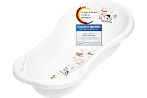 KINDERWELT Baby Vasca da Bagno XXL 100 cm Funny Farm Bianco per Neonato con Spine