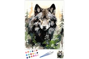 QIUQI Dipingere con i Numeri Adulti, Lupo Quadri da Dipingere Numerati con Pennelli Pittura a pigmento Acrilico Disegno, Animale Paint by Numbers con Decora la Casa 40 x 50 cm (Senza Cornice)
