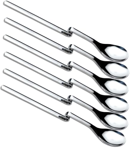 VELLUSTRA Cuillères à Café en Acier Inoxydable à Long Manche, 23cm, Cuillère Pour Dessert, Thé, Set de Cuillères, Finition Miroir, Lavables au Lave Vaisselle, pour la Maison, L'hôtel, Lot de 6