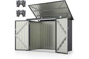 TANGZON 6 x 3 FT Metal Garden Shed, Outdoor Trash Can Storage Shed with Top Flip Cover, Hydraulic Gas Rod & Lockable Door, Weatherproof Gardening Tool Organizer for Backyard Lawn Patio (Dark Grey)