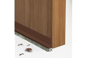 Door Draft Stopper, 39" Under Door Seal with Brush for Exterior/Interior Doors, Self Adhesive Door Draft Blocker for Bottom of Door, Door Sweep Strip, Weather Stripping Noise Dust Stopper (Brown)