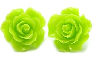 Bluebubble ENGLISH ROSE 22mm Lime Green Carved Rose Stud Earrings on Gift Card