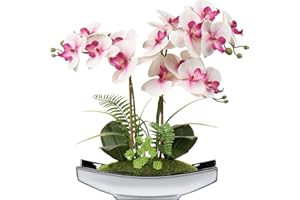 BRIFUL Bonsái de orquídea artificial en maceta para centro de mesa, sala de estar, decoración del hogar, etc., flores Phalaenopsis artificiales de seda