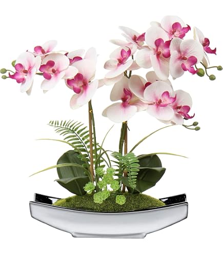 Ohmywor Künstliche Orchideen Rosa 50 Cm | 2 Stiele Im Topf | Deko Für Zuhause, Tisch Oder Party | Pflegeleicht & Geruchlos