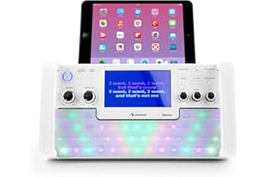 AUNA DiscoFever LED Edition - Karaoke Anlage, Karaoke Maschine mit Bluetooth, Karaoke Box mit 7" TFT-Screen, Aufnahmefunktion, CD-Player, USB-Port, MP3-Unterstützung, Mikrofon und Karaoke-CD, weiß