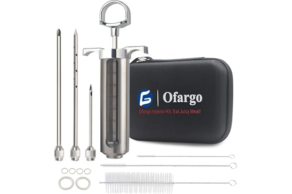 Ofargo Seringue alimentaire, injecteur de marinade avec 3 Aiguilles, seringue viande pour Boeuf, Poulet, pâtisseries, BBQ; seringue à marinade capacité de 60 ml/2 oz