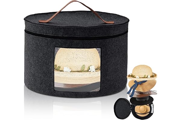 Cnwinu hattlåda rund med lock, 43 x 26 cm – vikbar och dammtät med dragkedja, transparent fönster – fuktskydd filt förvaringslåda för hattar