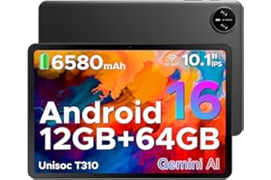 ‎DOOGEE DOOGEE Tab A9 Tablet 10 Zoll Android 16, 12GB RAM+64GB ROM(TF 2TB) Gaming Tablet, Gemini AI, 6580mAh, Unisoc T310, Dual Speaker, 5G WiFi, 8MP Kamera, Bluetooth 5.0, Face ID, 3.5mm Kopfhöreranschluss