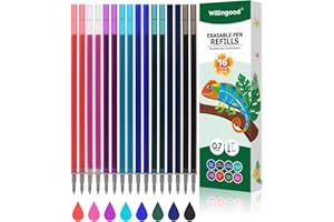 Willingood Lot de 16 recharges pour stylos [8 couleurs, lot de 16] - Compatible avec Legami - Facile à effacer - Pointe du stylo 0,7 mm, hauteur 13 cm