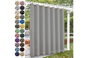 KUZRZNH Outdoor Vorhänge, Outdoorvorhänge mit ösen Oben und unten, Wasserdicht Wetterfest Vorhang Sonnenschutz Sichtschutz Gardine für Außen Terrasse Balkon Vorhalle,Grau,1 Stück|177x213CM(BxH)