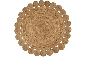 LOLAhome Alfombra Trenzada con círculos Natural de Yute de Ø 100 cm
