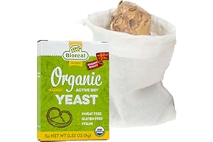 TURKEYMILK Active Dried Yeast and Linen Bread Bag Bundle Containing Organic Bioreal 5x9g Active Dried Yeast and A Bo Weevil 30 x 40cm Organic Linen Bread Bag