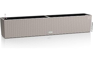 ‎LECHUZA LECHUZA-Pflanzgefäß BALCONERA Cottage 100 sandbraun, Balkonkasten mit Bewässerungssystem, Wasserstandsanzeiger und Pflanzeinsatz, Flechtoptik, 99 x 19 x 19 cm, 15914