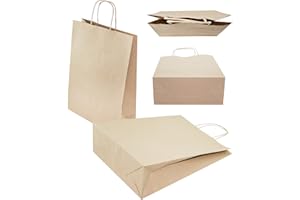 AllBags® 100stk Braun Papiertüten mit Henkel - 24 x 32 x 10 cm, Papiertragetasche mit Kordelgriff, Geschenktüten, Kraftpapiertüte, DIY Adventskalender kraftpapier tüten papiertüten groß geschenktüten klein kleine (Braun, 24 x 32 x 10cm - 100stk.)