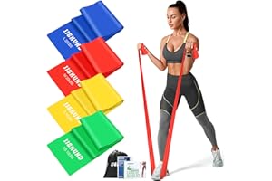 ‎JJSHUND Fitnessbänder Set 5er, Gymnastikband Resistance Bands in 5 Stärke Fitnessband Widerstandsbänder mit Übungsanleitung für Pilates Yoga Krafttraining für Männer und Frauen