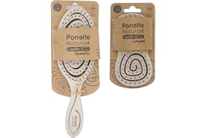 PONETTE NATURAL - Pack Cepillos de Pelo ECO Masajeador Ecológico Desenredante Antitirones y Cepillo de Viaje en color Beige, Fabricado con Fibra Natural de Trigo, 100% Reciclable, Marca Española