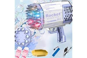 LAYPUNY 69 Hole Bubble Gun, Switchable to 10 Hole head Kids Toys Electric Bubble Machine Gun Launcher with Colorful Lights/Bubble Liquid for Adults Children Playing Wedding Indoor Outdoor Party-Purple