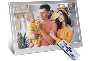 TSITSC Cadre photo numérique 10 pouces, cadre photo électronique calendrier/fonction horloge/musique/lecteur photo/vidéo avec télécommande, prise en charge USB/carte SD (argent)