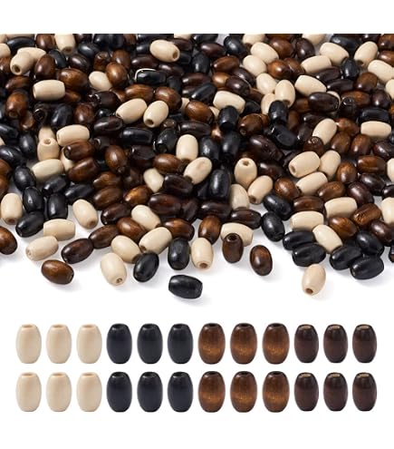 Lot De 240 Perles Ovales En Bois Naturel - 3 Tailles (10x7mm, 15x8mm, 23x9mm) - Pour Bijoux DIY Et Création