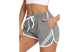Litherday Short Femme en Coton Bas de Survêtement Court Rayé avec Poches pour Jogging Running Fitness d’Été Doux et Respirant