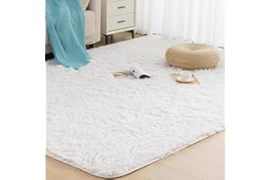 Vamcheer Fluffy Shaggy Area Rug - Soft Large Rug Living Room Bedroom Carpet, Anti Slip Non-Shedding Washable Thick Pile Tie-Dye Rug for Bed Living Room Decor, White, 200 * 290CM