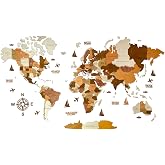 WoodLeo Mapa del mundo de madera 3D Art Decoraci&oacute;n de Pared Grande - Talla (M, L, XL) Idea de Regalo para Cualquier Ocasi&oacute;n -