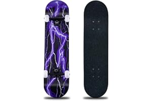 CLYCTIP Skateboard 8 strati in legno d'acero 78,9 x 20,3 cm, cuscinetti a sfera ABEC-11 e ruote 95A, skateboard standard per bambini, adolescenti, adulti e principianti