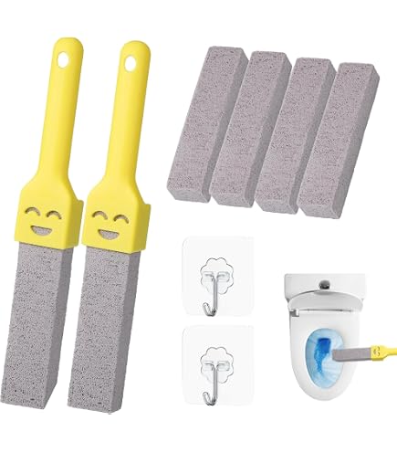 10 Pierres Ponce + Manche Pour Nettoyage WC - Élimine Taches Tenaces, Calcaire, Rouille