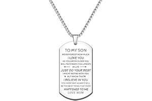 HULALA Inspirational To My Son Dog Tag Necklace From Mum For Birthday Christmas Graduation Men Jewellery Gifts Engraved Never Forget How Much I Love You