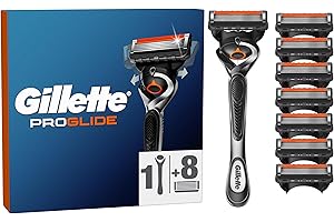 Gillette Proglide 1 Rasoio Barba Uomo E 8 Lamette Di Ricambio Con Doppia Lubrificazione Prima E Dopo Le Lame, Nuova Lubrificazione EverGlide Per Una Profondità E Comfort Incredibili, Lama Barba Uomo
