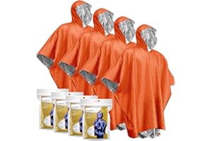 BUZIFU 4 Pezzi Poncho di Sopravvivenza di Emergenza Impermeabile Riutilizzabile Arancione 120x100cm per Campeggio Escursionismo e Attività all'Aperto