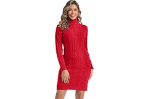 Avancel Damen Rollkragen Kleid Zopfmuster Basic Kleid Herbst Winter Warm Strickkleid Elegant Kleider
