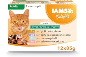 Iams Delight Chat Adulte Nourriture Humide en Sauce Terre&Mer Land&Sea Collection 12 sachets x 85g