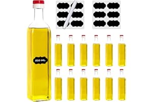 slkfactory 12 botellas de cristal vacías de 500 ml MAR para zumo con tapón de aceite rojo y etiquetas, para rellenar, 0,5 litros, botellas de licor, vinagre, aceite (12 x 500 ml)