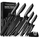 Home Hero Kitchen Knife Set 11 Pieces Stainless Steel Black | Stainless steel knife set with powerful two-stage sharpener, no