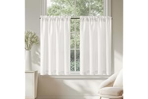 ‎TOPICK TOPICK Blickdicht Scheibengardinen Küche Weiß Bistrogardine mit Tunnelzug Gardinen Kurz mit Waffel Muster Halbtransparente Küchengardinen für Kleine Fenster Wohnmobil Landhaus 2er Set 90Bx60H cm