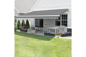 Panana Retractable Manual Awning, Multi Size DIY Folding Awning with Hand Crank Patio Garden Sun Shade Canopy Gazebo, Anti-UV and Waterproof for Courtyard, Balcony, Restaurant (3x2.5m, Grey)