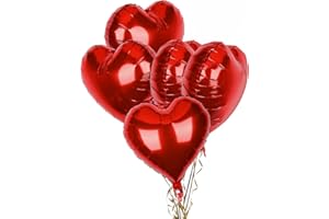 ONLYQIQIU Pack of 5 Red Heart Balloons, 18 Inches Heart Shape Foil Balloons, Heart Balloons Helium for Valentines Engagement Bridal Shower Graduation Baby Shower Wedding Anniversary Birthday Party Decorations