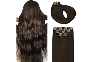 SURNEL Extensiones Clip Pelo Natural, 55cm 120g 6 Piezas, Castaño Oscuro Extensiones de Clip Natural Extensiones Pelo Remy Extensiones Cabello Postizos Mujer(C#2-55cm)