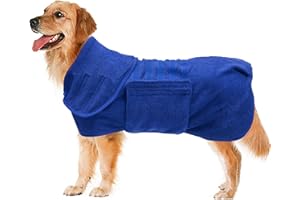 Geyecete Microfibre Dog Bathrobe, Quick-Drying Bath Towel with Velcro Closure, Highly Absorbent Bathrobe for Dogs and Cats, Pet Towel - Blue - L