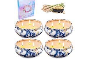 ‎DAOVER Daover Citronella Kerzen, 4 x 5oz 100% Outdoor Kerzen Natürliche Sojawachs Zitronella Kerze für Garten Camping Terrasse Reisen Picknick Pool Familientreffen Sommergeschenk, 30-35 Stunden Brenndauer