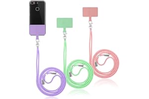 COBEE Lot de 3 cordons tour cou et coussinets durables, universels pour téléphone autour du cou, bandoulière en nylon réglable femme, compatible avec la plupart des smartphones Rose, vert, violet.
